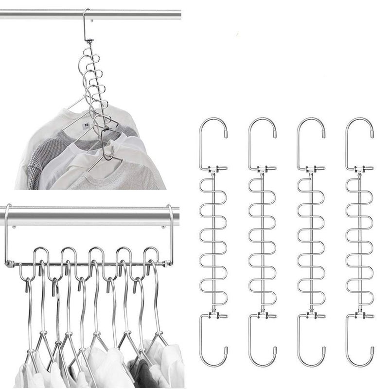 Meetu Magic Cloth Hanger Space Saving Hangers Metal Closet Organizer for Wardrobe Organization (Pack of 4) - Image 1